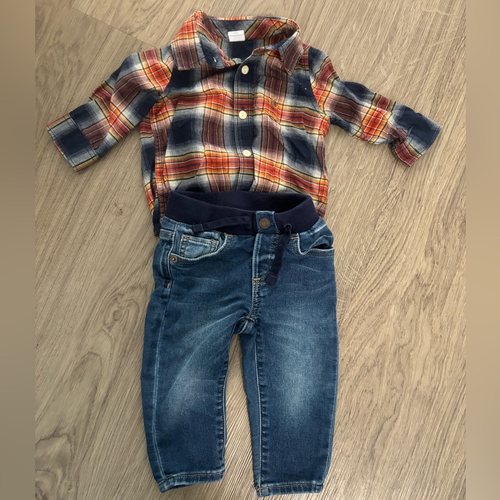 6-12M Baby Gap Plaid & Jean Outfit